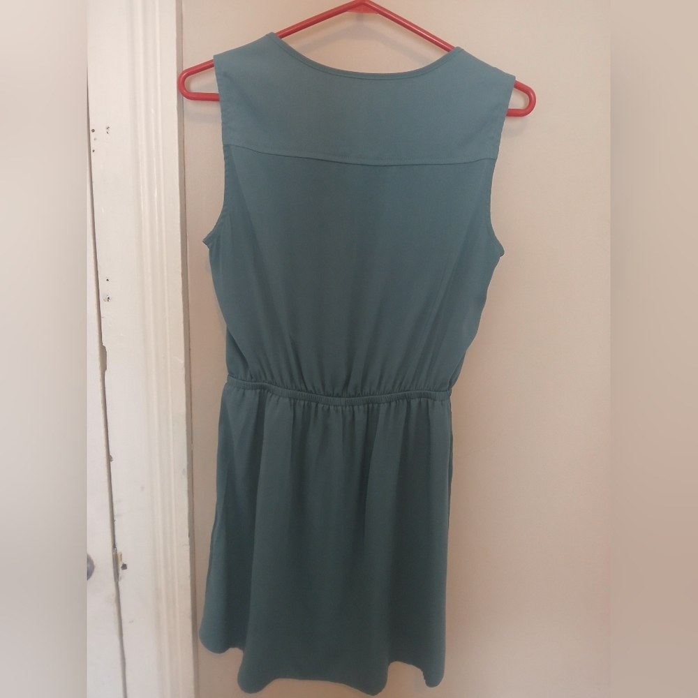 Dynamite Teal Tie Front Smocked Dress - Picture 2 of 4